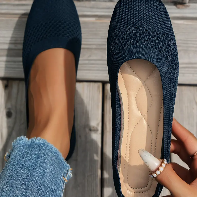 Women's Ballet Flats, Round Toe Mary Jane Shoes, Casual Trendy Flat, Adjustable Comfortable Knit Slip-Ons, Casual Flat Footwear, Daily Wear, Rubber