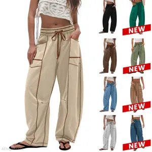 Women's Baggy Barrel Pants Wide Leg Lounge Drawstring Sweatpants with Pockets Minimalist Bottoms Casual Style Comfortable Breathable MaterialAEleganza22