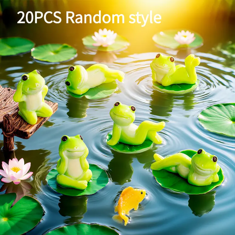 20PCS-Cartoon Funny Frog Figurines, Resin Animal Ornaments, Miniature Landscape Accessories, Resin Crafts, Car and Desktop Decorations, Decorative Statues, Resin Sculptures, Home Decor Statue