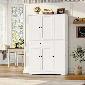 【2 packages shipping 】HOSTACK 68" Tall Kitchen Pantry Storage Cabinet, Modern Kitchen Hutch Cabinet with Doors and Shelves, Freestanding Food Pantry with Large Storage Drawer