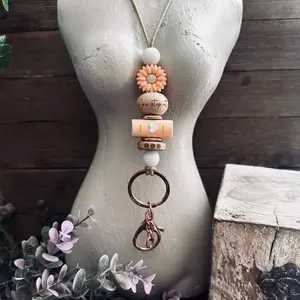 Bookish Beaded Lanyard with Wooden Engraved Bead & Resin Wood Emblem 17 Inch Breakaway Clasp for Book Lovers Creative ID Badge Holder