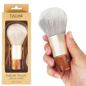 TADA Natural Beauty Kabuki Brush for Foundation, Setting Powder Blush & Bronzer With Wooden Handle, Travel Friendly, Perfect for On The Go & Makeup Pouch, Pore-Blurred Finish