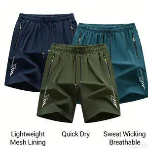 Men's Lightweight Quick-Dry Breathable Shorts Three-Piece Set Casual Sports Anti-Wrinkle Solid Color Fitness Workout Outfit Athletic Fashion Activewear Athleisure Street Fit Sweatsuit Sets