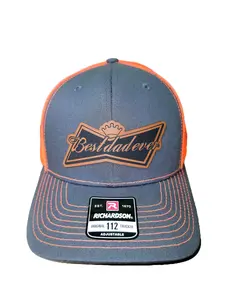 Best Dad Ever Premium Leather Patch Hat - Richardson 112 Trucker Mesh Snapback Hats - Budweiser Inspired Design - Men's Accessories - Father's Day Gift - Men's Gift - Gift For Dad