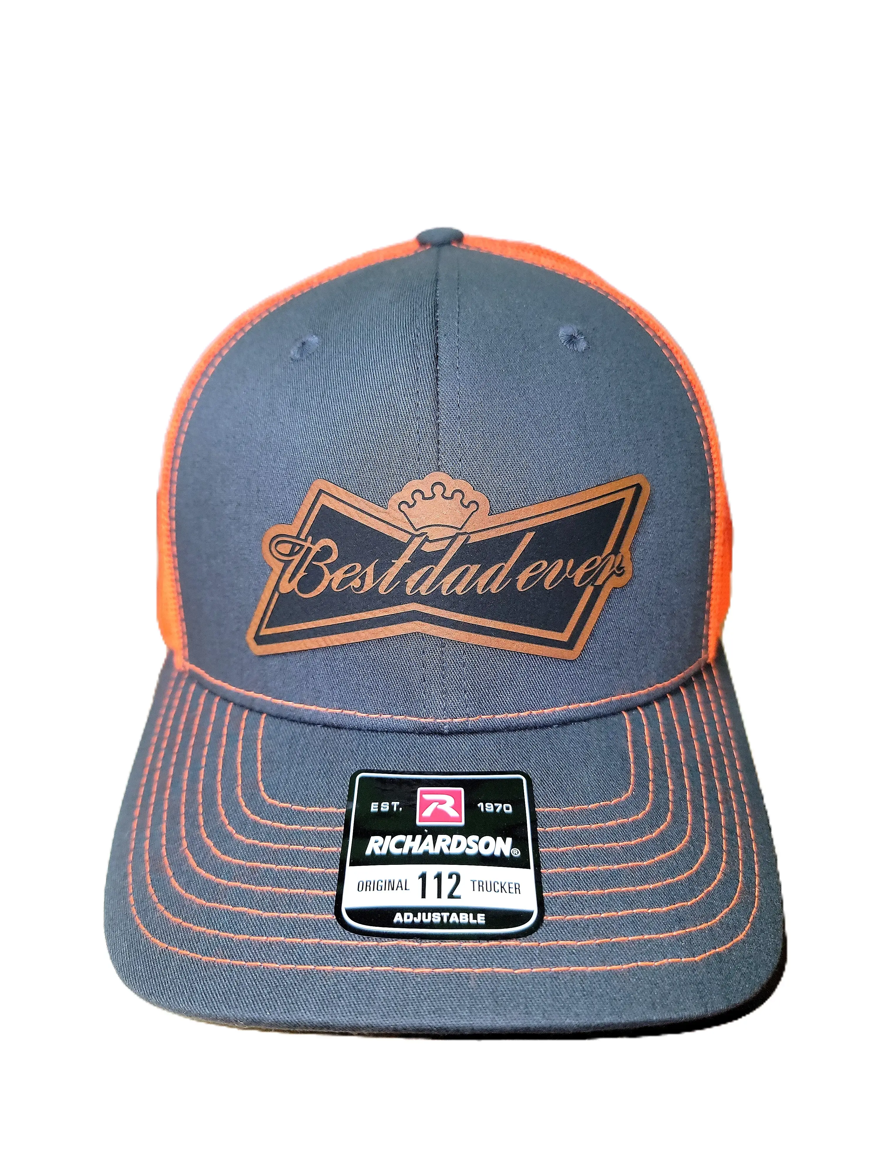 Best Dad Ever Premium Leather Patch Hat - Richardson 112 Trucker Mesh Snapback Hats - Budweiser Inspired Design - Men's Accessories - Father's Day Gift - Men's Gift - Gift For Dad