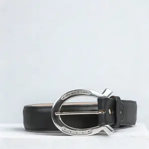 Ranch Belt Black leather -silver buckle
