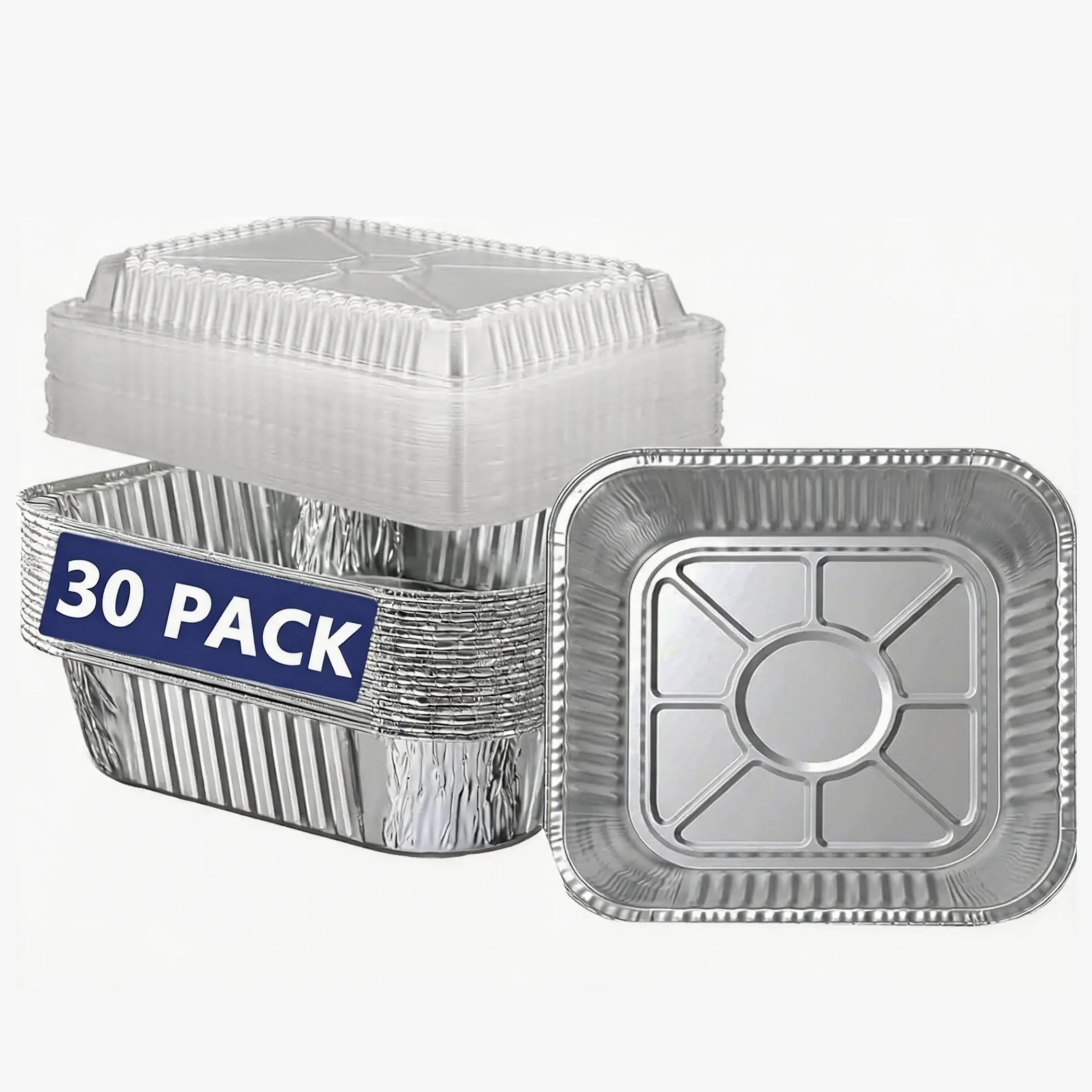 8x8 Inch Disposable Aluminum Foil Pans with Lids, Square Foil Baking Trays, Heavy Duty Tin Food Containers for Baking, Roasting, Grilling, Meal Prep, Takeout, BBQ, Freezing and Leftovers
