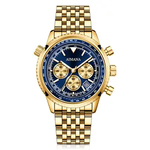 AIMANA Men's Business and Fashion Watch with Gold Band Design Featuring Waterproof and Luminous Multi Function Display a Versatile Watch for Business Commuting Suitable for Daily Outfit Matching and Parties and an Excellent Valentine’s Day Gift