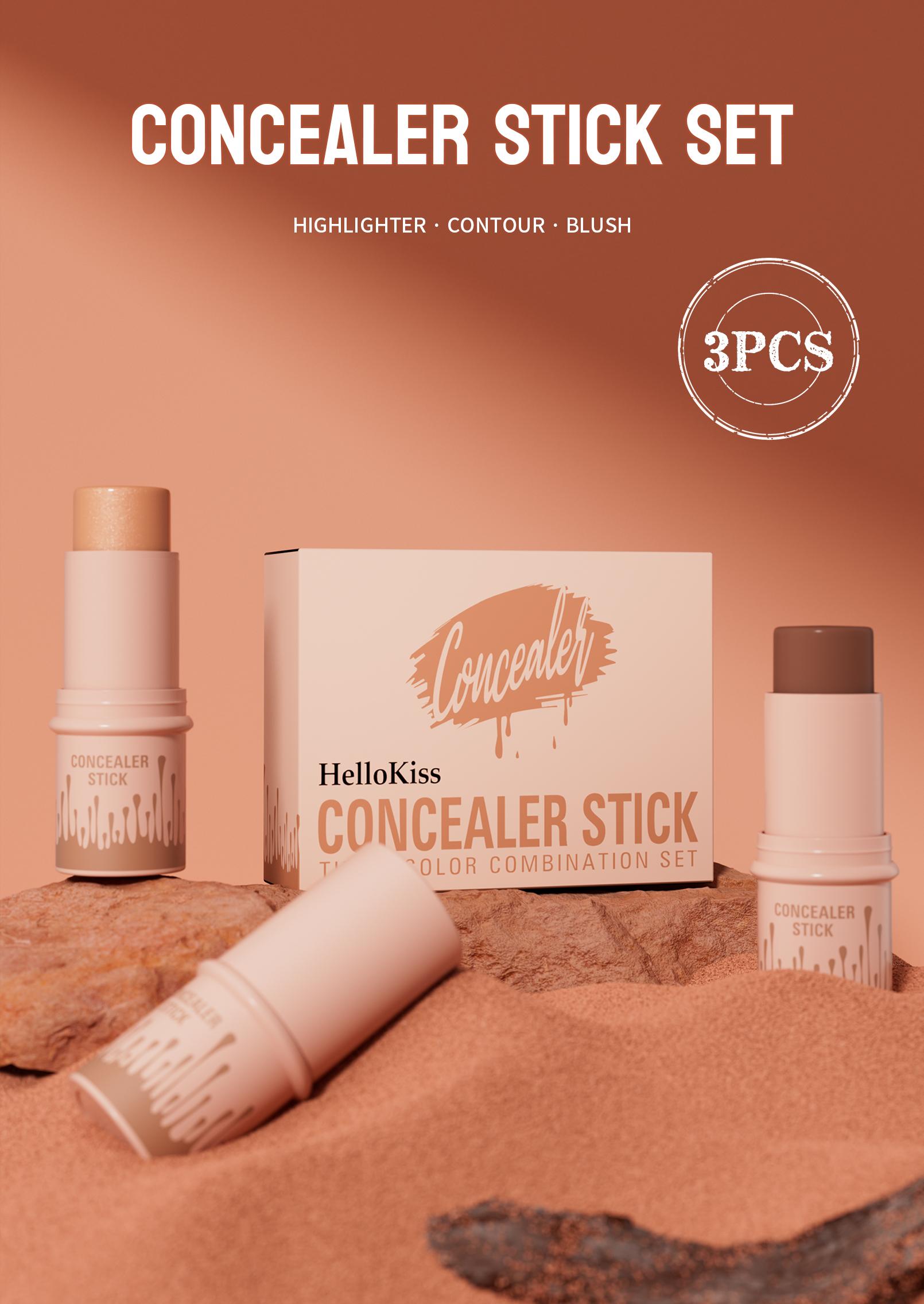 HelloKiss 3-Piece Contour Stick Set Highlight Contour Blush Stick Cream Blush for All Skin Tones Makeup Cosmetic Long-Lasting Transfer-Proof Buildable Formula - Blend, Brush HelloKiss 3-Piece Contour Stick Set Highlight Contour Blush Stick Cream Blush for All Skin Tones Makeup Cosmetic Long-Lasting Transfer-Proof Buildable Formula - Blend, Brush