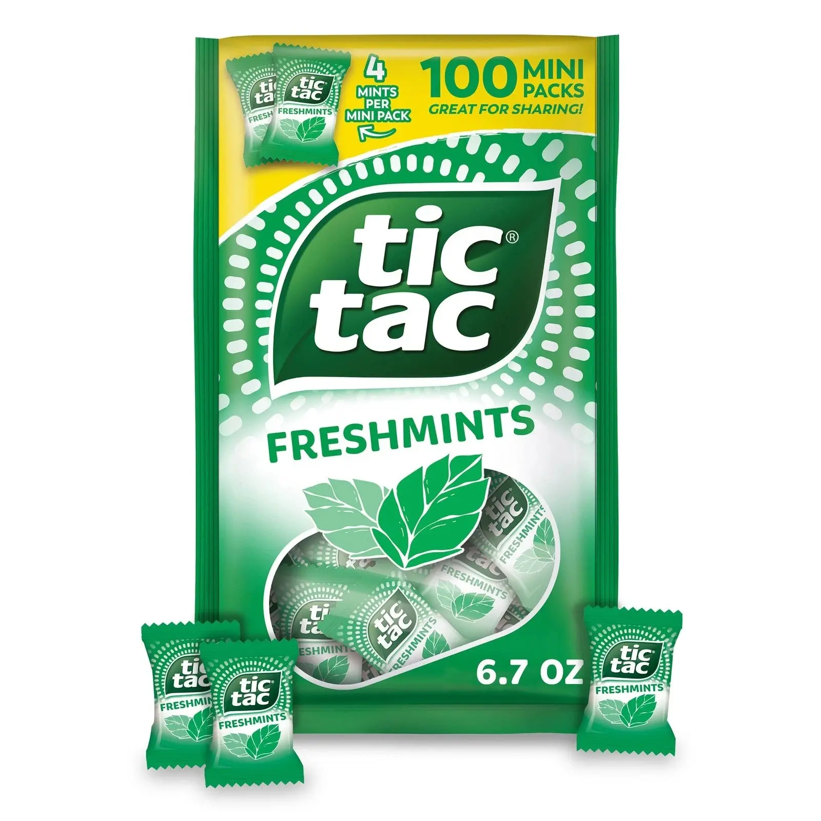 Tic Tac Freshmint Flavor Candy Snack - Bulk Food Mini Packs, 4-Piece Bulk Pack, 6.7oz, 100ct