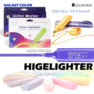 8 Pcs Highlighters Metallic and Macaron Colors, Art Markers for Oblique Drawing, Fluorescent Pens for Meetings and Note-Taking
