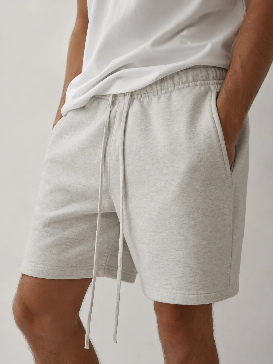 Light Grey Men’s Daily Sports Sweat Shorts Soft Cotton Adjustable Drawstring Elastic Waist Casual Workout Jogger Shorts Dual Side Pockets