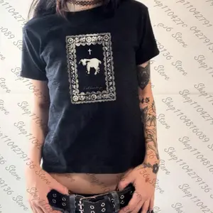 Baby Tees Gothic Harajuku Slim Short Sleeve T-shirt Fashion Summer Fashion Crop Top Streetwear Emo Girl Y2k Style Women's T-shirt Baby Tee Punk Y2K Baby Short Sleeve Top Gothic Street T-shirt Women's Leisure Basic T-shirts Women 2000s Tops Gothic