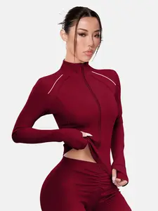Women's Stand Collar Yoga Jacket Running Cycling Sports Slimming Elastic Fitness Top, Comfortable & Stylish Workout Outerwear, Athletic Outerwear, Spring Sports Jacket