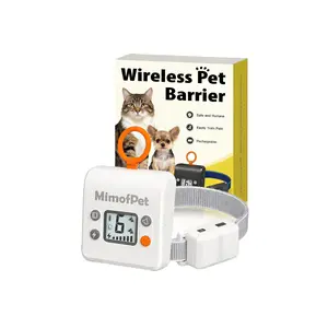 MIMOFPET Wireless Cat & Small Dog Barrier System with 6Adjustable Settings up to 7 ft Safe Static Intensity Hook- and-Loop Collar Rechargeable Indoor Fence (White)