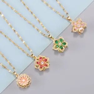 Rotating Flower Pendant Necklace for Women - 5 Petal Flower Jewelry, Durable & Elegant Design