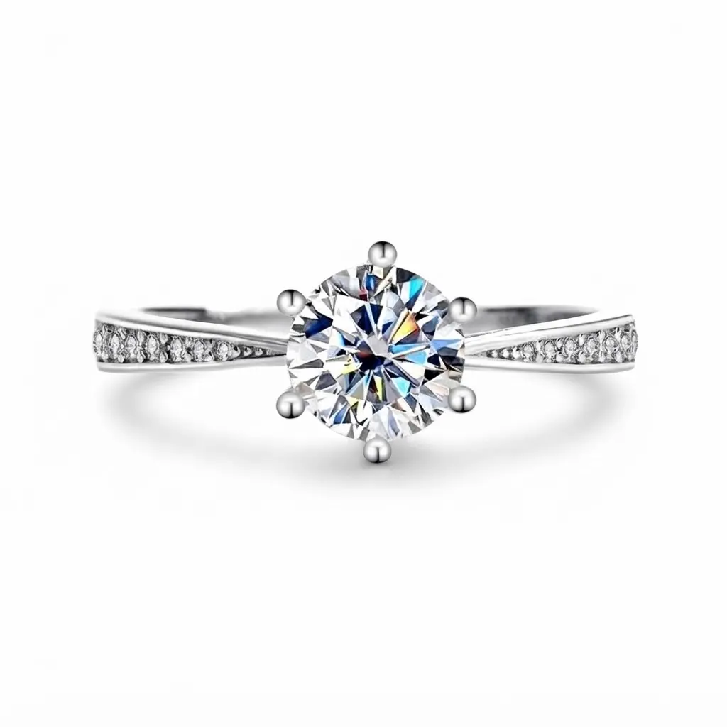 (Queen 1/2/3CT) 925 Sterling Silver Synthetic Moissanite Ring