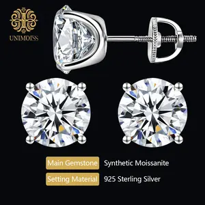 Unimoiss Round Synthetic Moissanite Earrings, S925 Silver Drop Earrings, Silver Stud Earrings, Hypoallergenic & Fade-Resistant in Water, Ideal Gifts for Birthdays, Christmas, Anniversaries, etc.