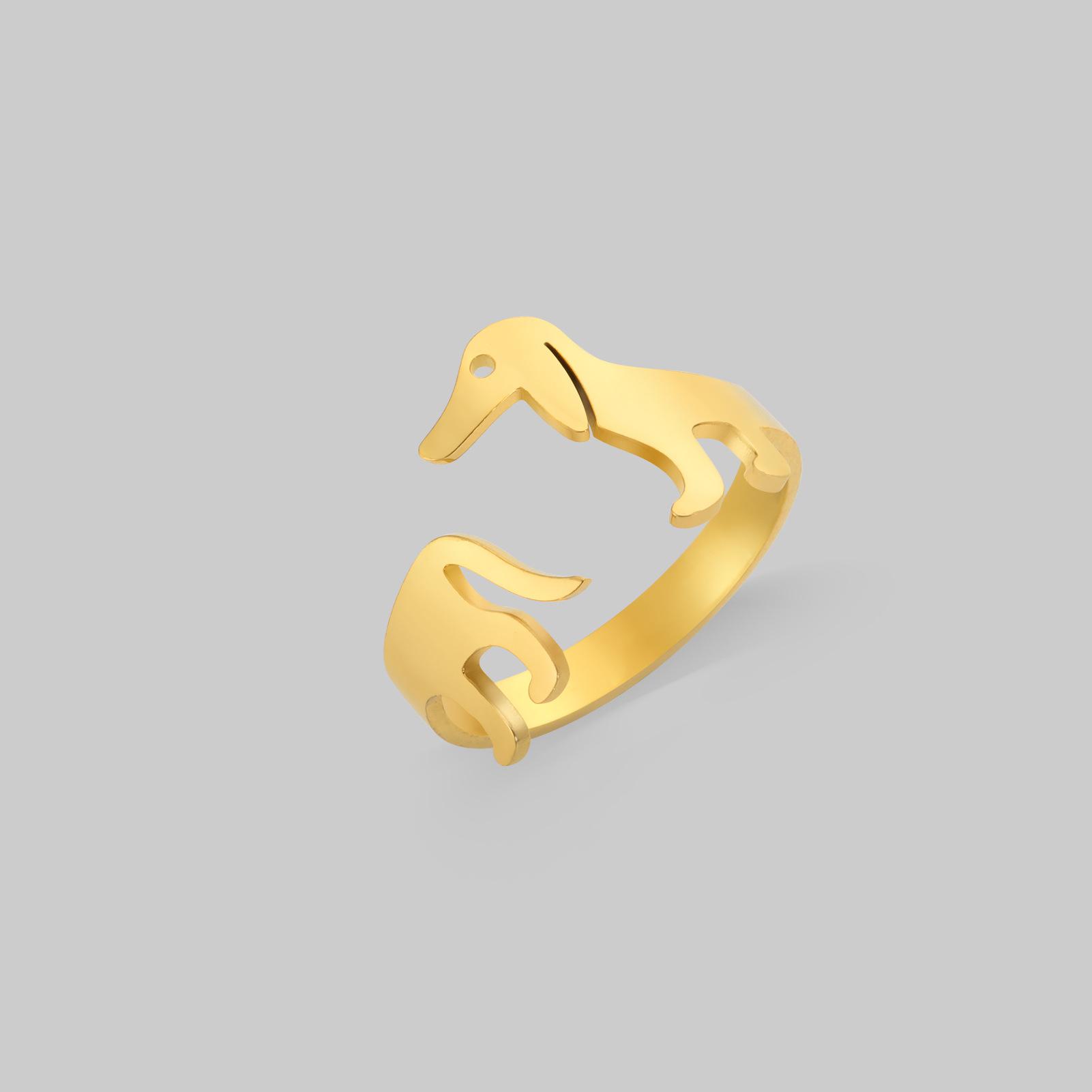 Titanium Steel Ornament Sausage Dog  Adjustable Ring