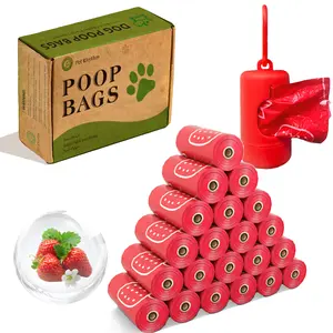 Biodegradable Dog Poop Bags Set, Strawberry Scented Pet Waste Bags, Ultra Thick Leak-Proof Dog Poop Bags with Dispenser