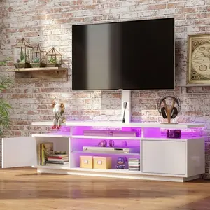51.2/59.1 Inch Swivel TV Stand With Mount,Height Adjustable Entertainment Center Built-in Power Outlet LED Light Design,Multi Storage Modern Media Console Fit 32-70 Inch TV For Home Living Room