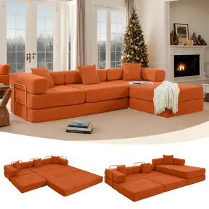 Eyisean 108" W Corduroy Convertible Floor Sofa Bed, Oversized Compression Sofa with Chaise & Pillows, No Assembly Required, Futon Lazy Boneless Couch for Living Room/Apartment