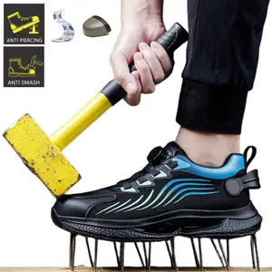 Men's Work Sneakers – Steel Toe Safety Shoes with Durable,Non-Slip EVA Sole,Elastic Closure,Casual Striped Design,All-Season Comfort Fit