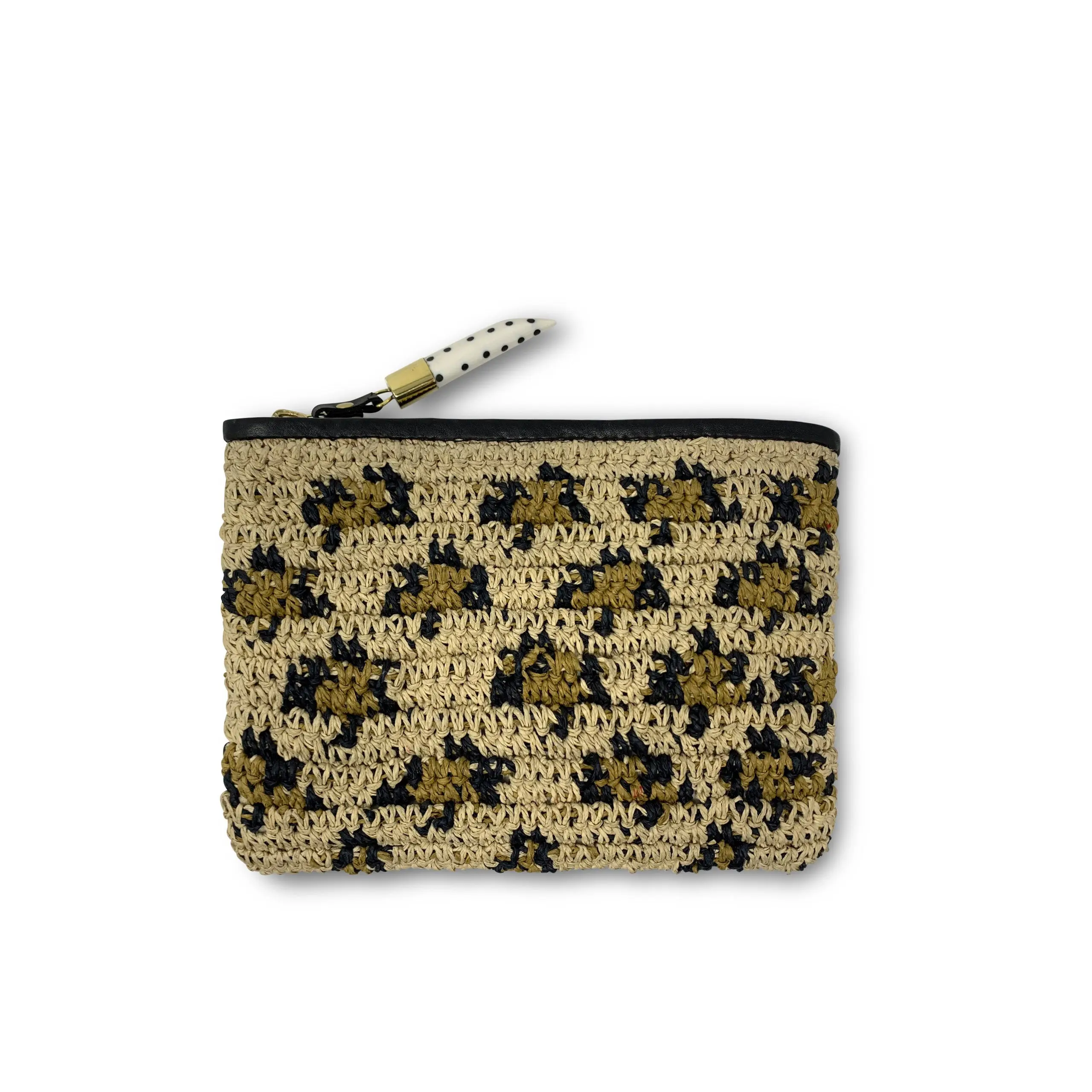 Leopard Raffia Small Pouch