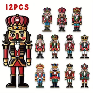 12 Pc Christmas Nutcracker Wooden Hanging Ornaments 12 Unique yet Cohesive Designs, Vibrant Colored & Exquisitely Patterned Wood Like Hanging Decorations, Suitable for Christmas Trees, Wall Decor and Gift Tag Accessories