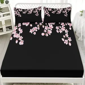 2/3pcs Cherry Blossom Night Scene Background Series Fitted Sheet Set, Suitable For Bedrooms, Hotels, Dormitories And Other Places, Machine Washable (1 Fitted Sheet + 1/2 Pillowcase, No Core)