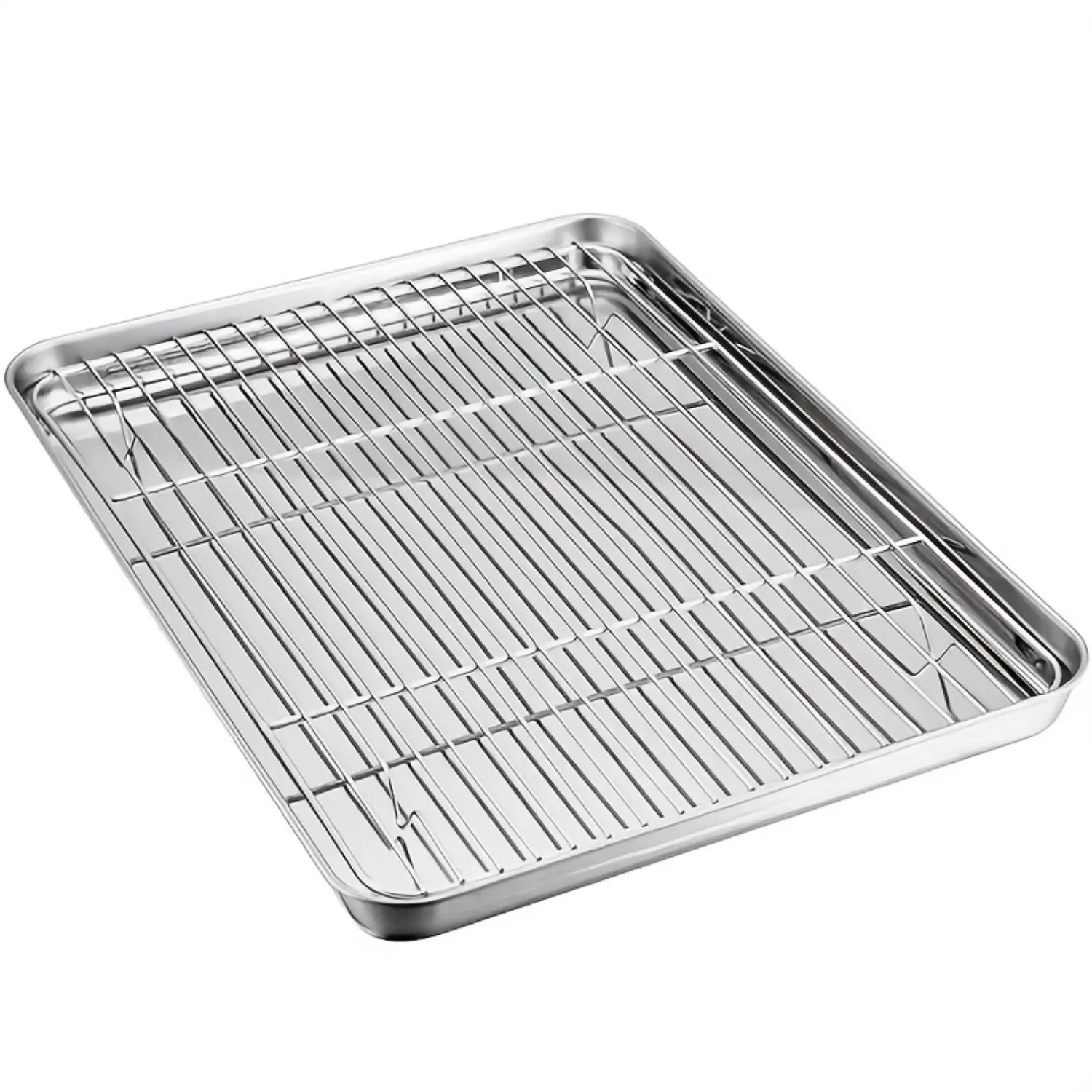Primpick Stainless Steel Baking Tray with Cooling Rack, Non-Toxic Healthy Kitchen Accessory, No Dishwasher Needed, Outdoor Picnic BBQ Party