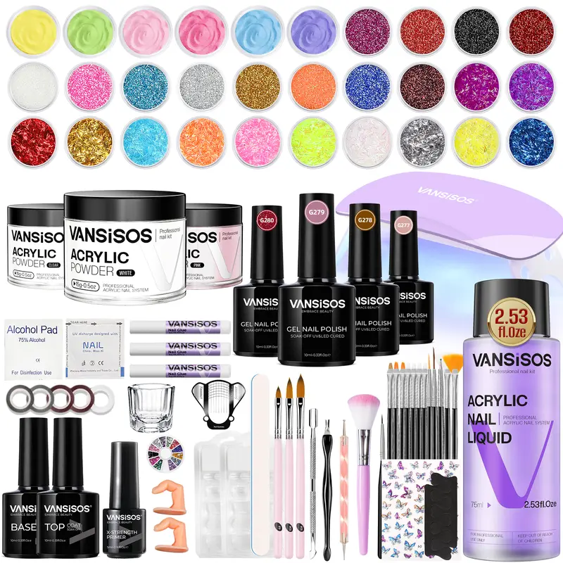 VANSISOS Acrylic Nail Kit | Professional Acrylic Nail Charms for Beginners | Full Acrylic Nail Supplies Set Nail Art Kit Nail Polish