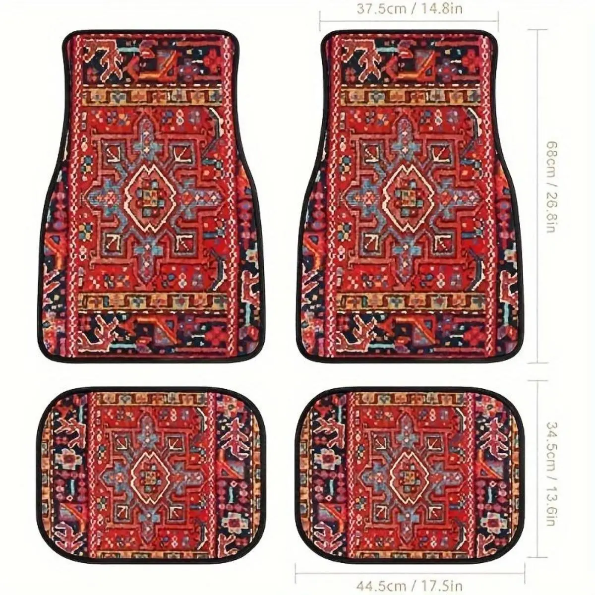 4 Universal Car Anti-Slip Floor Mats, Ethnic Retro Pattern, Car Accessories, Anti-Slip, Wear-Resistant Fiber, Dustproof Feature, Polyester Material, Easy To Clean, Car Interior Accessory, Accessories For Car