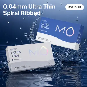 MO Natural Latex Condoms For Men, 0.04mm Ultra-Thin,Ultra- Ribbed,  pH-Balanced for Sensitive Skin, Silicone Sensation, 10-Count Contraceptive