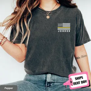 Custom 911 Dispatcher Shirt – Thin Gold Line Flag Tee, Telecommunicator Gift for Dispatcher Week