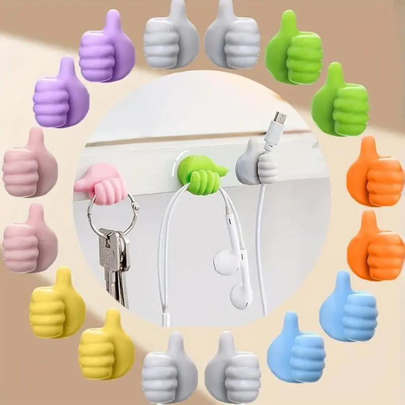 30pcs Mixed Color Durable Smooth Silicone Thumb Wall Hooks Set - Self-Adhesive Office Desk Organizer with Double-Sided Tape, No-Drill High Load Wall Mount Key Hanger, Creative Cable Clips for Kitchen Use, Easy Installation & No Detachment Worries