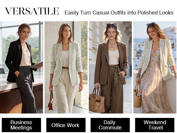 Arach&Cloz Women's Linen Blend Notched Lapel Open Front Blazers Work Business Casual Outfits 2026