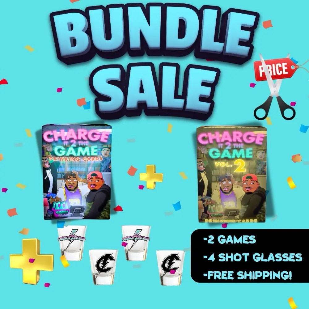Charge It 2 The Game ESSENTIALS BUNDLE - Volume 1, Volume 2 & 4-Pack of Shotglasses