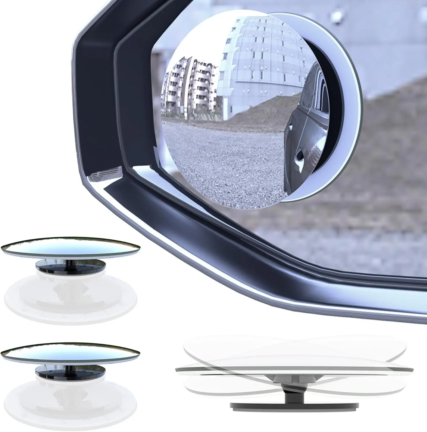 2pcs Round Blind Spot Mirror for Car Exterior Accessories, Automotive Frameless Convex HD Glass BlindSpot Side Mirror, Rear View Mirror with Wide Angle Adjustable Stick for Cars SUV and Trucks