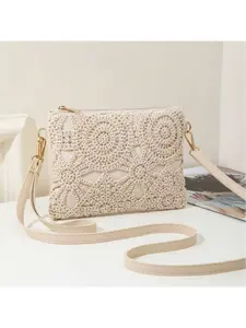 2026 Fashion Straw Crossbody Bag for Women Solid Color Embroidered Casual Minimalist Small Square Handbag Crossbody Shoulder Bag