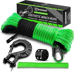 TYT Synthetic Winch Rope Kit - 1/4'' x 50' with 9650 lbs Strength, Protective Sleeve, Heavy Duty Hook, Rubber Stopper, & Safety Pull Strap for Off-Road 4x4 Vehicles