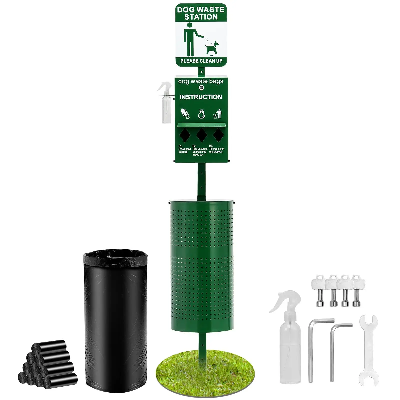 VEVOR Dog Waste Station with Hand Wash Bottle,  Commercial Dog Poop Station, 11.5 Gallons Pet Waste Bin with 50 Can Liners, Bag Dispenser & 600 Waste Bags, Outdoor Dog Waste Disposal System for Backyard