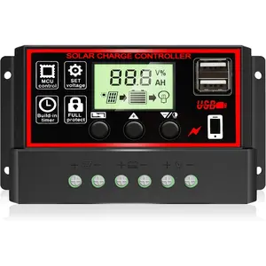 [Upgraded] 30A Solar Charge Controller, Black Solar Panel  Intelligent Regulator with Dual USB Port 12V/24V PWM Auto Paremeter Adjustable LCD Display (30a)