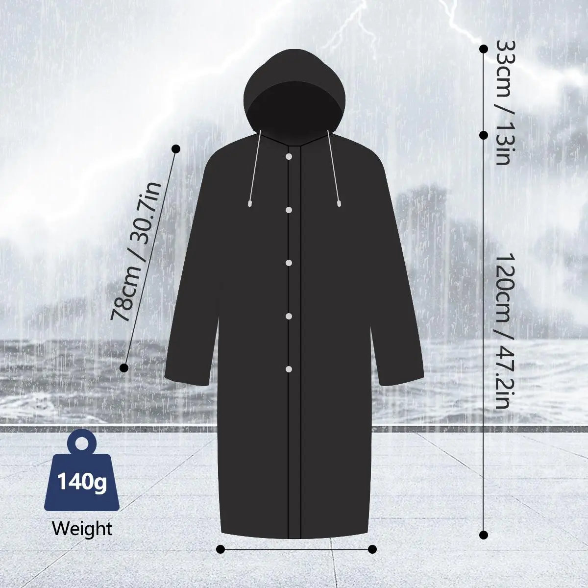 Disposable Rain Jacket Adult Unisex Waterproof Long Coat with Detachable Hood Full Body Protection for Hiking Fishing Outdoor