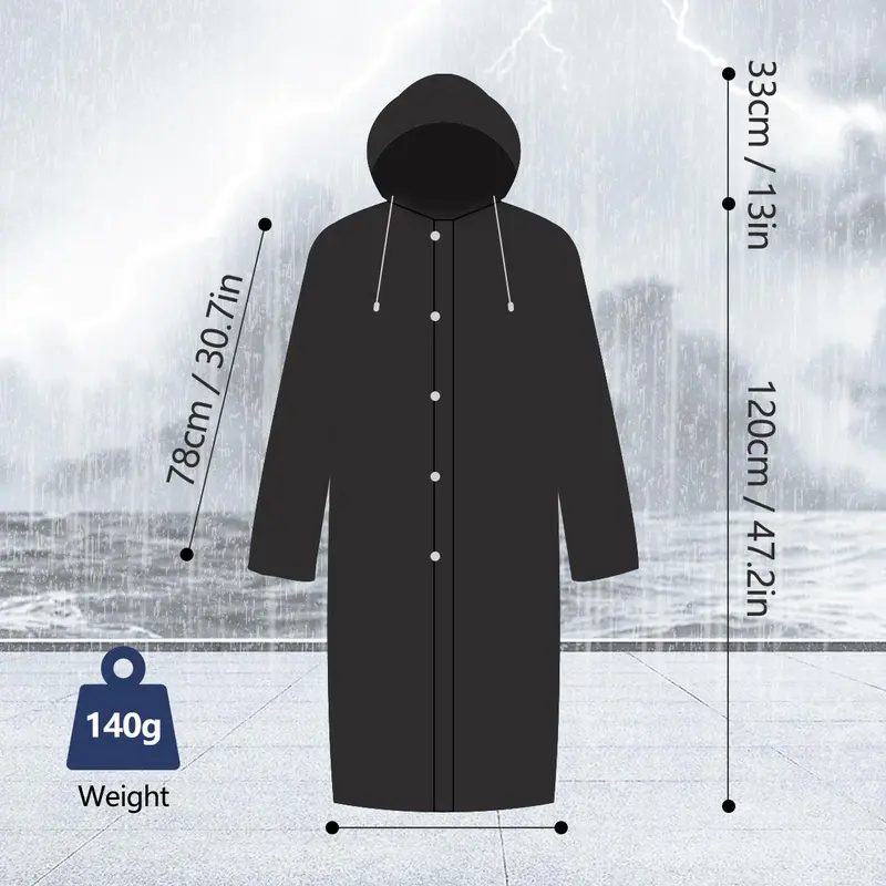 Disposable Rain Jacket Adult Unisex Waterproof Long Coat with Detachable Hood Full Body Protection for Hiking Fishing Outdoor