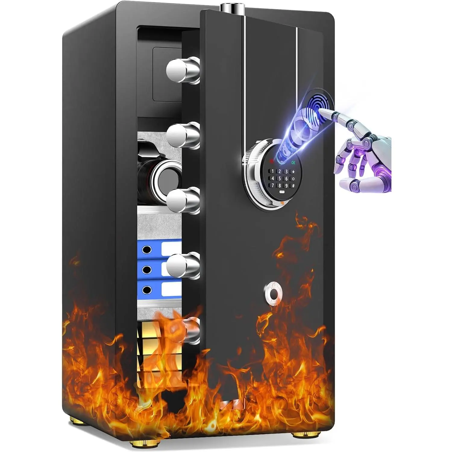 9.2 Cu Ft Biometric Fireproof Safe Box, 1H 1700°F Fire Protection, 88 Lbs Heavy Duty Safe with Fingerprint-Keypad Access & Anti-Theft Alarm for Home Documents (Camping & Hiking Security Storage)