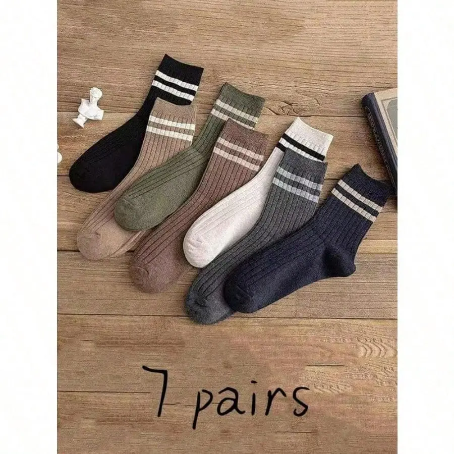 7 Pairs Of Mixed Color Mid Tube Sports And Leisure Socks, Gray Mid Tube Socks, Versatile Mid Tube Socks For Autumn And Winter, Earth Color Casual Socks, One Size Fits All, Can Be Paired With Sports Shoes, Canvas Shoes, Chelsea Boots, Workwear Boots, Etc