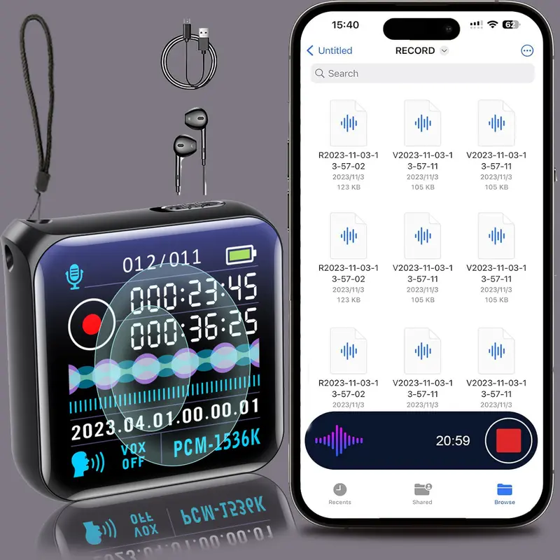 Portable Chargeable Digital Smart Voice Recorder - Multifunction HD Recorder for Portable Recording, HD Audio, Speech-to-Text, 1-Touch Operation, Large Memory, Long Battery Life, Original Charging Cable