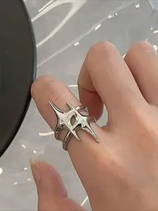 Y2K Casual Minimalism  Silvery Color Copper Stars Open Rings Statement Multi Ring For Women Men Fashion Adjustable Couple Rings Vintage Ring Jewelry Gift Fashion Promise Ring Stackable Finger Rings