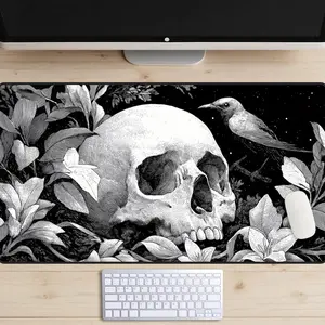 Memento Mori Desk Mat, Skull Desk Pad, Remember Death Desk Topper, Black and White Desk Mat, Stoic Mousepad, Desk Decor, Raven Laptop Mat